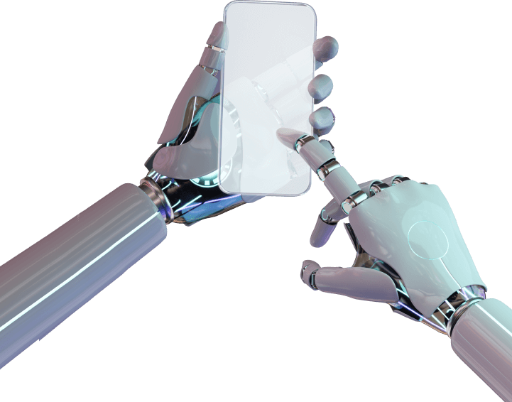 Robot hands that hold a smartphone..